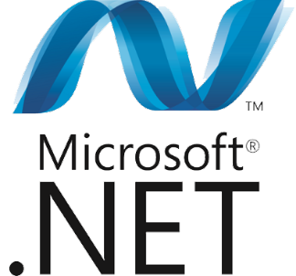 Microsoft .NET logo featuring a stylized 'N' formed by two flowing blue ribbons, symbolizing connectivity and innovation. Below the logo, the text 'Microsoft .NET' appears in bold, black font, with a trademark symbol next to it. The design emphasizes modernity, professionalism, and the framework's focus on building applications and services